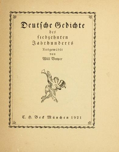 Deutsche Gedichte des siebzehnten Jahrhunderts by Vesper, Will cover
