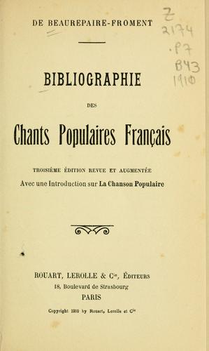 Bibliographie des chants populaires français by Paul de Beaurepaire-Froment cover