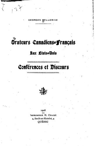 Orateurs canadiens-français aux Etats-Unis by Georges Bellerive cover
