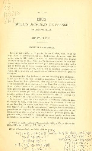Études sur les Muscides de France by Louis Pandellé cover