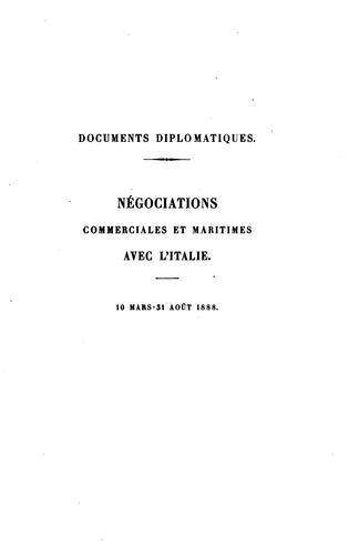 Documents diplomatiques. Négociations commerciales et maritimes avec l .. by France cover