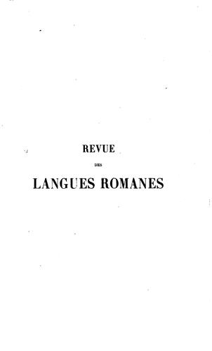 Revue des langues romanes by Societé pour l'étude des langues romanes cover