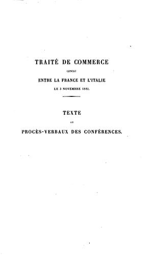 Traité de commerce conclu entre la France et l'Italie le 3 novembre 1881 by France cover