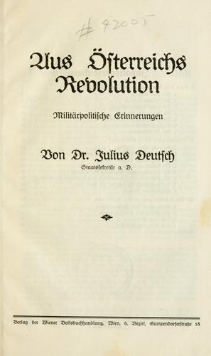 Aus Österreichs Revolution by Deutsch, Julius cover