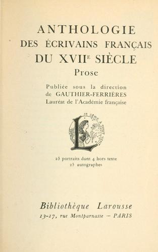 Anthologie des écrivains français du XVIIe siècle by  cover