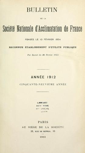 Bulletin de la Socit nationale d'acclimatation de France by  cover