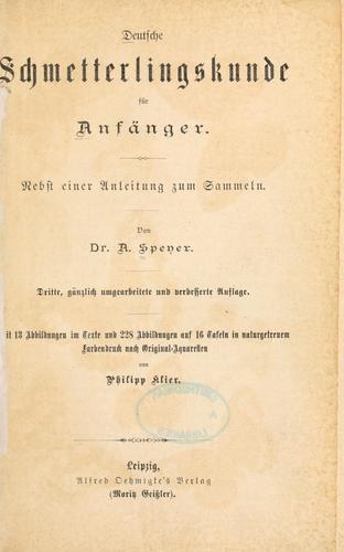 Deutsche Schmetterlingskunde für Anfänger by A. Speyer cover