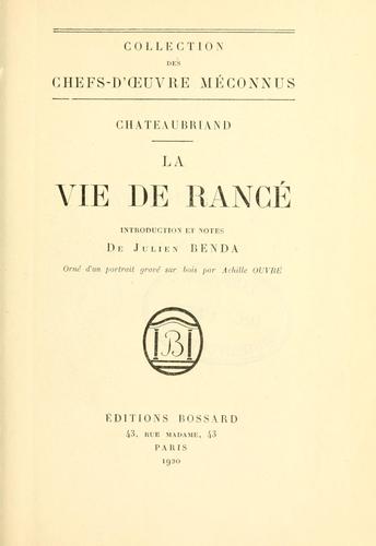 La vie de Rancé by François-René de Chateaubriand cover