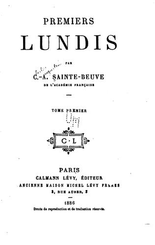 Premiers lundis by Charles Augustin Sainte-Beuve cover