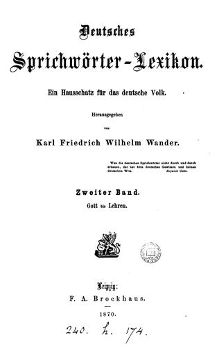Deutsches Sprichwörter-Lexikon, herausg. von K.F. W. Wander by Deutsches Sprichwörter-Lexikon cover