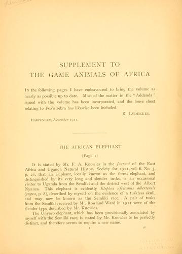Supplement to the game animals of Africa