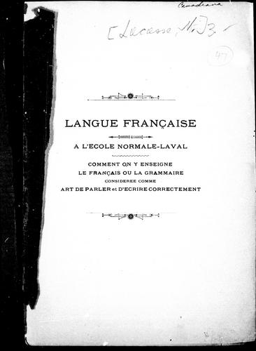 Langue française à l'Ecole normale-Laval by Napoléon Lacasse cover