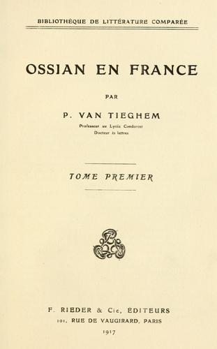 Ossian en France by Van Tieghem, Paul cover