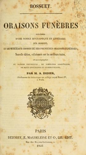 Oraisons funèbres by Jacques Bénigne Bossuet cover