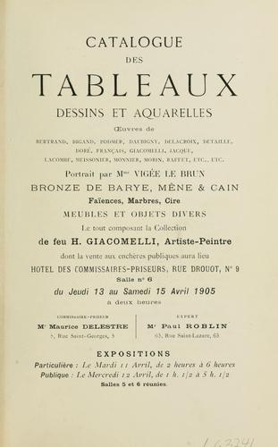Catalogue des tableaux, dessins et aquarelles by Hôtel Drouot cover