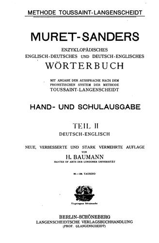 Muret-Sanders Enzyklop©Þdisches englisch-deutsches und deutsch-englisches W©œrterbuch by Eduard Muret, Daniel Sanders, Heinrich Baumann cover