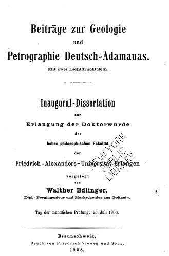 Beiträge zur Geologie und Petrographic deutsch-adamauas.. by Walther Rudolph Edlinger cover