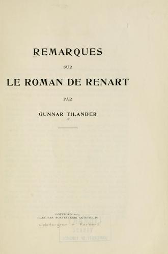 Remarques sur le Roman de Renart