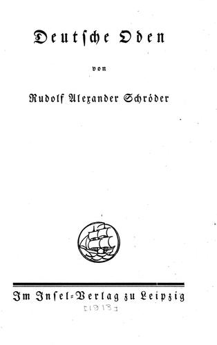 Deutsche Oden by Rudolf Alexander Schröder cover