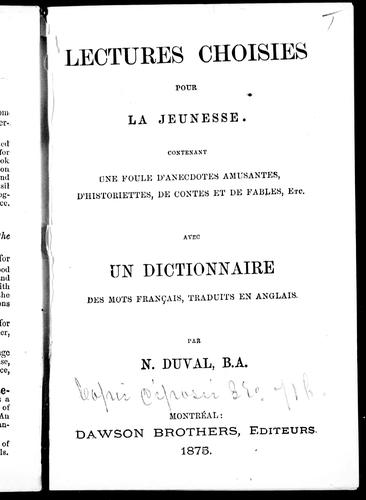Lectures choisies pour la jeunesse by N. Duval cover