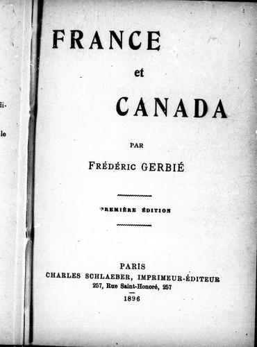 France et Canada by Frédéric Gerbié cover