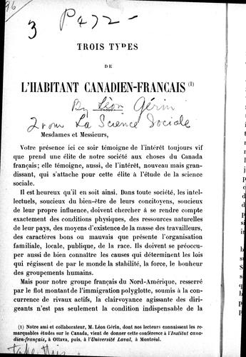 Trois types de l'habitant canadien-français by Léon Gérin cover