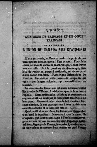 Appel aux gens de langage et de coeur français en faveur de l'union du Canada aux Etats-Unis by George Batchelor cover