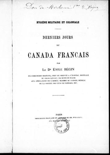 Derniers jours de Canada français by Émile Auguste Nicolas Jules Bégin cover