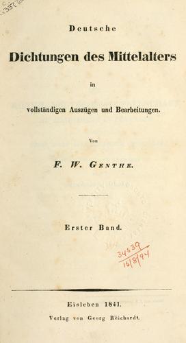 Deutsche Dichtungen des Mittelalters by Friedrich Wilhelm Genthe cover