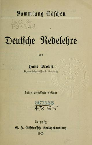 Deutsche Redelehre by Hans Probst cover