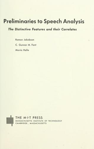 Preliminaries to speech analysis