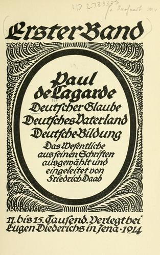 Deutscher Glaube by Paul de Lagarde cover