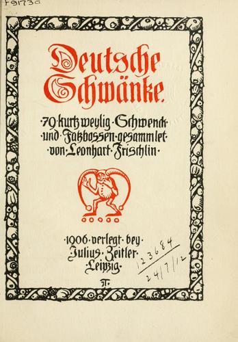 Deutsche Schwänke by Leonhart Frischlin cover