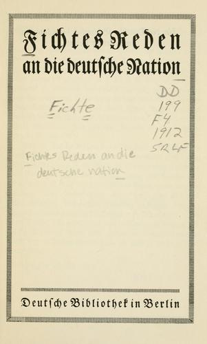 Fichtes Reden an die deutsche Nation by Johann Gottlieb Fichte cover