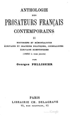 Anthologie des prosateurs français contemporains.. by Georges Pellissier cover