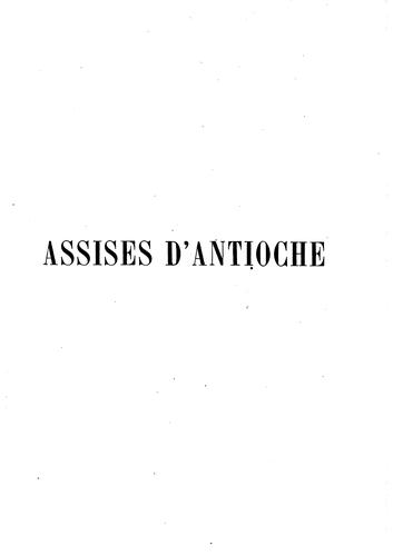 Assises d'Antioche by Antioch (Principality) cover