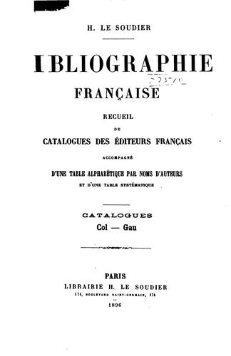 Bibliographie française by H. Le Soudier cover