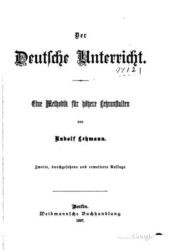 Der Deutsche Unterricht by Lehmann, Rudolf cover