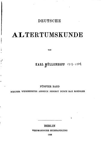 Deutsche Alterumskunde by Karl Müllenhoff cover