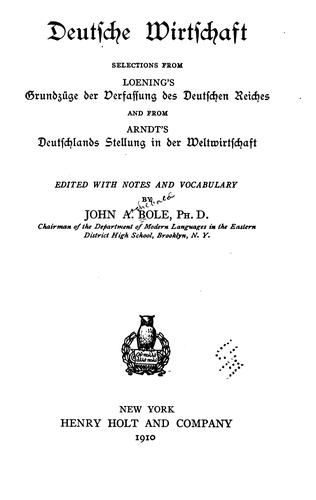 Deutsche wirtschaft by John Archibald Bole cover