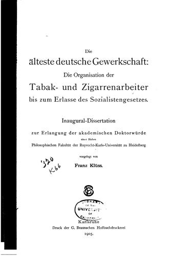 Die älteste deutsche gewerkschaft by Franz Klüss cover