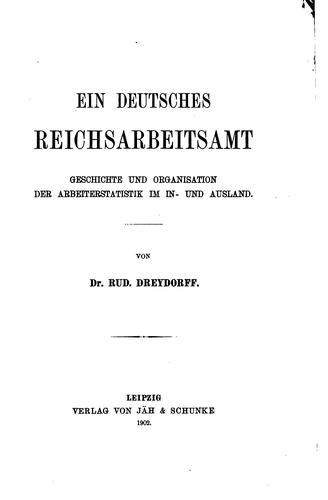Ein deutsches reichsarbeitsamt by Rudolf Dreydorff cover