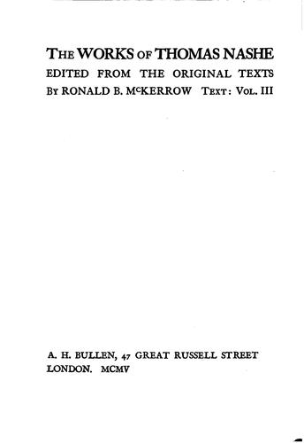 The works of Thomas Nashe