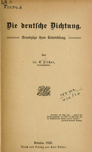 Die deutsche Dichtung by Emil Fischer cover
