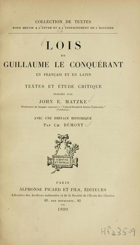 Lois de Guillaume le Conquérant en français et en latin by Rand McNally cover