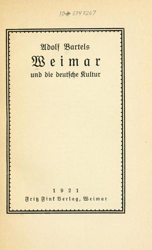 Weimar und die deutsche Kultur by Bartels, Adolf cover