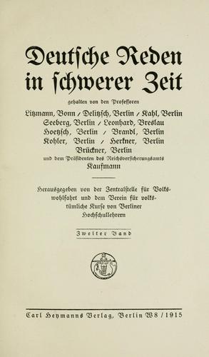 Deutsche Reden in schwerer Zeit by Zentralstelle für Volkswohlfahrt. cover