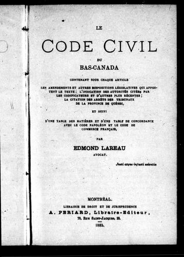Le Code civil du Bas-Canada by Edmond Lareau cover