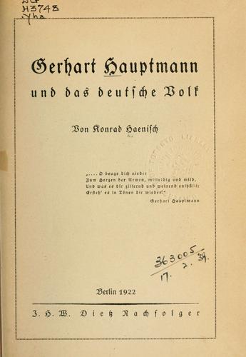 Gerhart Hauptmann und das deutsche Volk by Konrad Haenisch cover