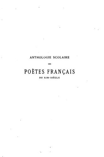 Anthologie scolaire des poètes français du XIXe siècle by Emmanuel Des Essarts cover